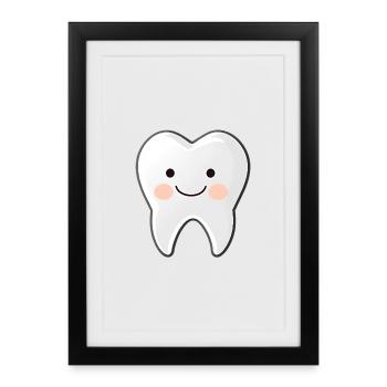 Motif de dessin animé Happy Tooth - Affiche encadrée (27 × 37 cm) - noir - Devant