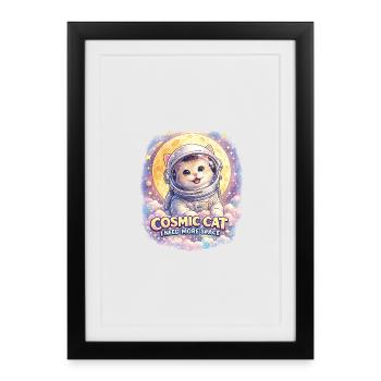 Cosmic Cat - Chat mignon dans l’espace - Affiche encadrée (27 × 37 cm) - noir - Devant