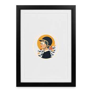 Illustration de fille de coureur vintage - Affiche encadrée (27 × 37 cm) - noir - Devant