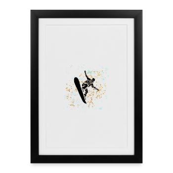 Snowboarder Éclaboussé Bleu Beige - Affiche encadrée (27 × 37 cm) - noir - Devant