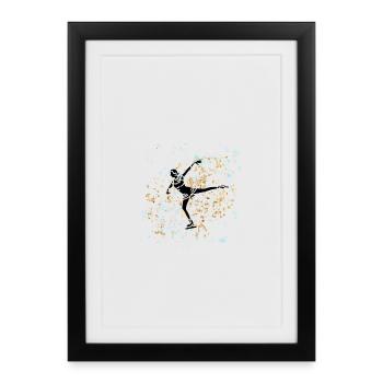 Patineuse éclats dorés et bleu ciel - Affiche encadrée (27 × 37 cm) - noir - Devant