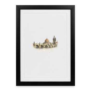 Florentine Bridge & Duomo Watercolor - Framed poster (27 × 37 cm) - black - Front