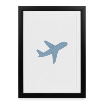 Avion minimaliste bleu - Affiche encadrée (27 × 37 cm) - noir - Devant