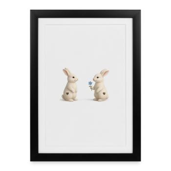 Bunny Friendship Flower Heart - Framed poster (27 × 37 cm) - black - Front