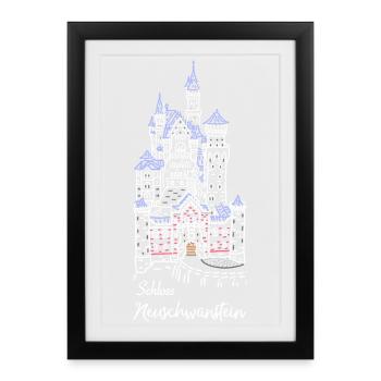 Château de Neuschwanstein, Bavière, Allemagne - Affiche encadrée (27 × 37 cm) - noir - Devant