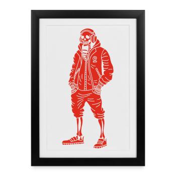 squelette mélomane rouge - Affiche encadrée (27 × 37 cm) - noir - Devant