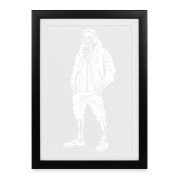 squelette mélomane blanc - Affiche encadrée (27 × 37 cm) - noir - Devant