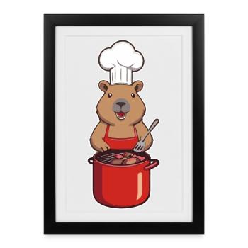 Capybara Cuisinier - Affiche encadrée (27 × 37 cm) - noir - Devant