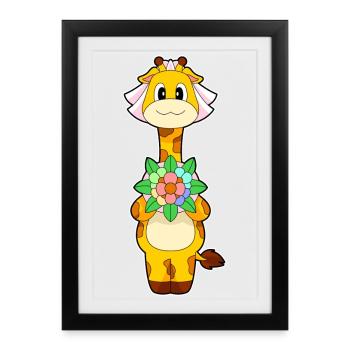 Girafe Mariée Mariage Floral - Affiche encadrée (27 × 37 cm) - noir - Devant