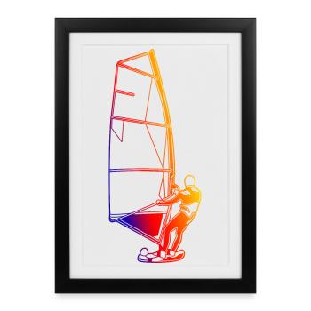 Retro Windsurfer - Framed poster (27 × 37 cm) - black - Front