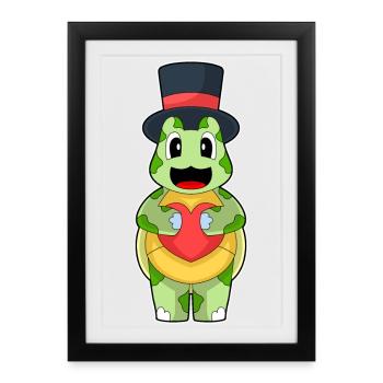 Tortue Marié Coeur Mariage - Affiche encadrée (27 × 37 cm) - noir - Devant
