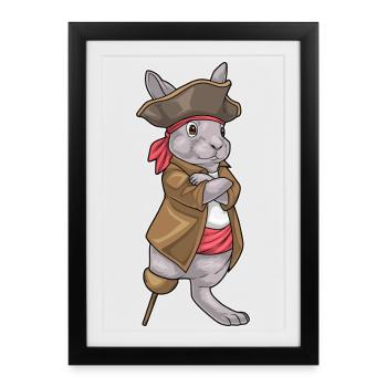Lapin Pirate Jambe de Bois - Affiche encadrée (27 × 37 cm) - noir - Devant