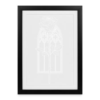 Rose im gotischen Fenster - Gerahmtes Poster (27 × 37 cm) - Schwarz - Vorne
