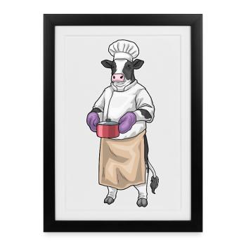 Cow Cook Cooking Pot Cooking - Framed poster (27 × 37 cm) - black - Front