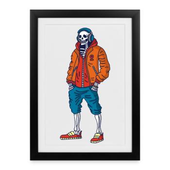 Squelette mélomane - Affiche encadrée (27 × 37 cm) - noir - Devant