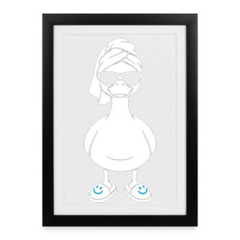 Sun duck with bath towel and slippers - Framed poster (27 × 37 cm) - black - Front