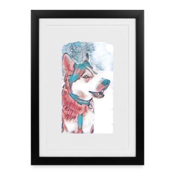 Husky Chien Pastel - Affiche encadrée (27 × 37 cm) - noir - Devant