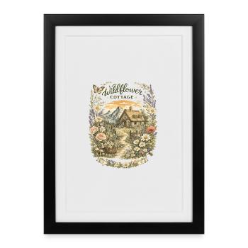 Cottage champêtre et fleurs sauvages - Affiche encadrée (27 × 37 cm) - noir - Devant