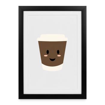 Sourire en tasse de café Kawaii - Affiche encadrée (27 × 37 cm) - noir - Devant