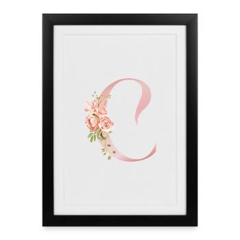 Q Floral Watercolor and Ribbon - Framed poster (27 × 37 cm) - black - Front
