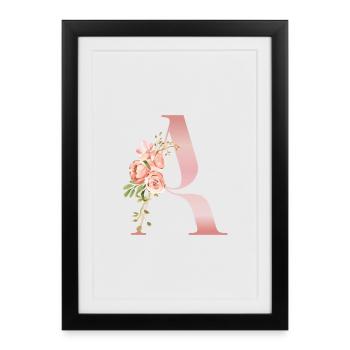 Monogramme A Florale Pastel - Affiche encadrée (27 × 37 cm) - noir - Devant