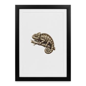 Illustration caméléon dans le style vintage - Affiche encadrée (27 × 37 cm) - noir - Devant