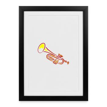 Trompette en laiton design - Affiche encadrée (27 × 37 cm) - noir - Devant