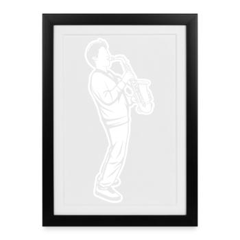 Saxophon Kind - Gerahmtes Poster (27 × 37 cm) - Schwarz - Vorne