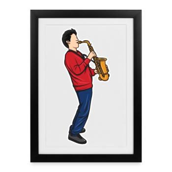 Drôle de garçon de saxophone - Affiche encadrée (27 × 37 cm) - noir - Devant