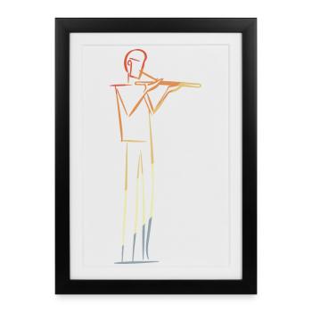 Flute Player Drawing Retro - Framed poster (27 × 37 cm) - black - Front