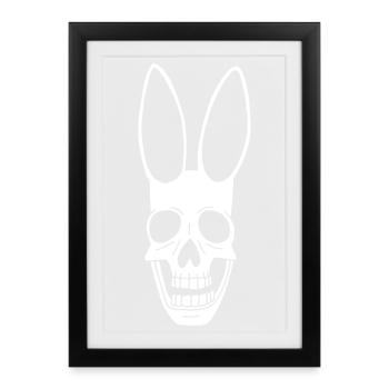 Crâne de lapin blanc - Affiche encadrée (27 × 37 cm) - noir - Devant