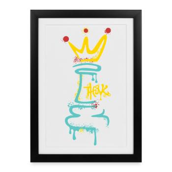 Chess Figure Graffiti with Crown – Street Art - Framed poster (27 × 37 cm) - black - Front