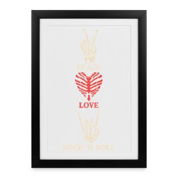 Peace Love Rock 'n Roll Rock 'n roll Guitare Musique - Affiche encadrée (27 × 37 cm) - noir - Devant