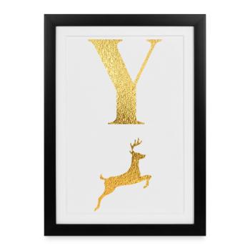 Lettre y cerf doré - idée cadeau - Affiche encadrée (27 × 37 cm) - noir - Devant