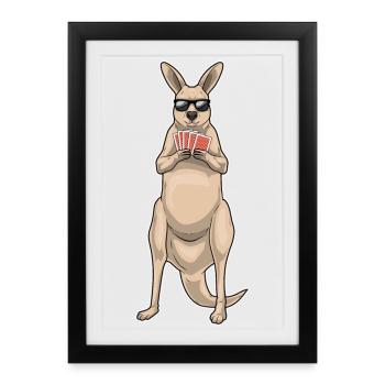 Jeu de cartes de poker kangourou - Affiche encadrée (27 × 37 cm) - noir - Devant