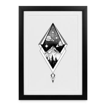 Planet night moon geometry diamond - Framed poster (27 × 37 cm) - black - Front