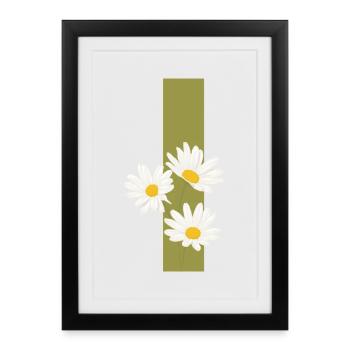 Lettre i vert marguerites - Affiche encadrée (27 × 37 cm) - noir - Devant