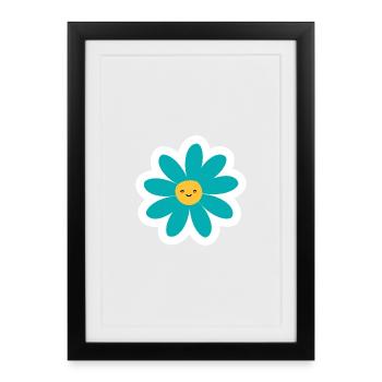 Kawaii Turquoise Daisy Smile - Affiche encadrée (27 × 37 cm) - noir - Devant