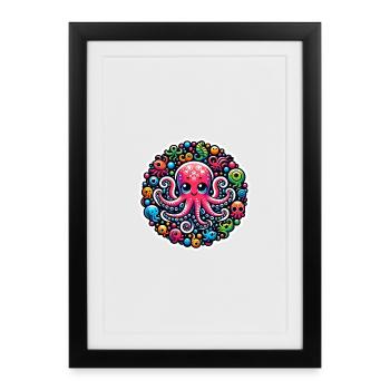 Poulpe Poisson pieuvre - Affiche encadrée (27 × 37 cm) - noir - Devant