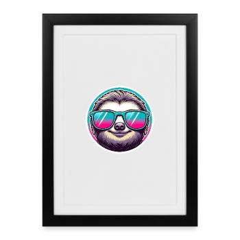 Sloth with sunglasses in pastel - Framed poster (27 × 37 cm) - black - Front