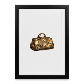 Autocollants vintage pour valises de voyage - Affiche encadrée (27 × 37 cm) - noir - Devant