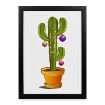 Cactus décorés de Noël pour Noël - Affiche encadrée (27 × 37 cm) - noir - Devant