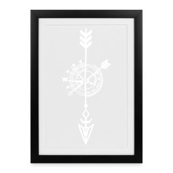 Sketch of a white compass - Framed poster (27 × 37 cm) - black - Front