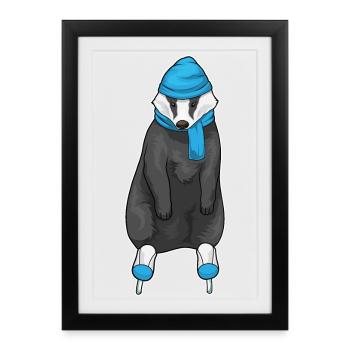 Dachs Eislaufen Schlittschuhe - Gerahmtes Poster (27 × 37 cm) - Schwarz - Vorne