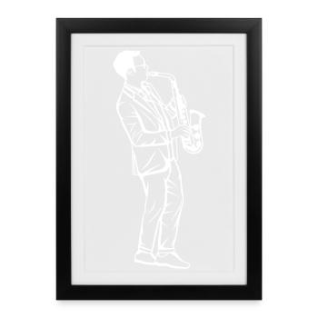 Dessin de garçon au saxophone - Affiche encadrée (27 × 37 cm) - noir - Devant