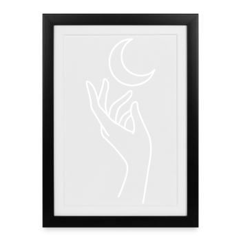Hand with Moon Sketch – Mystical Motif - Framed poster (27 × 37 cm) - black - Front
