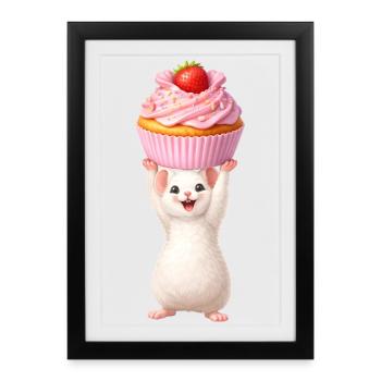 Cute Mouse with Strawberry Cupcake - Framed poster (27 × 37 cm) - black - Front