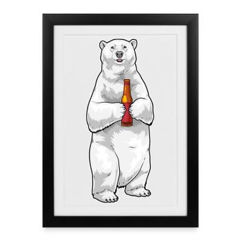Eisbär Flasche Bier - Gerahmtes Poster (27 × 37 cm) - Schwarz - Vorne