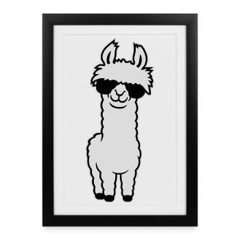 Lunettes de soleil Cool Lama Alpaga Souriant Drôle - Affiche encadrée (27 × 37 cm) - noir - Devant