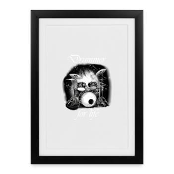 Batteur à vie blanc - Affiche encadrée (27 × 37 cm) - noir - Devant